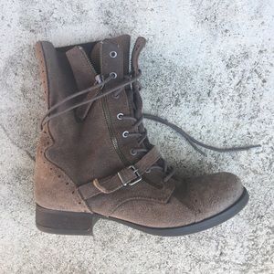 ALDO taupe suede mid-calf moto-boots